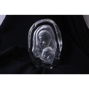 Madonna and Child, Frosted Glass Statue, Mary and Jesus, Paperweight